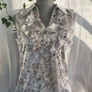 Tahari White and Black Printed Blouse